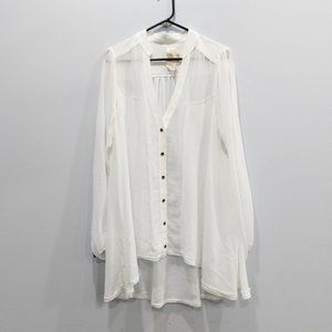 Free People White Sheer Button Up Blouse